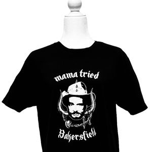 Black and White “MAMA TRIED BAKERSFIELD” Short Sleeve Tee with Graphic Design